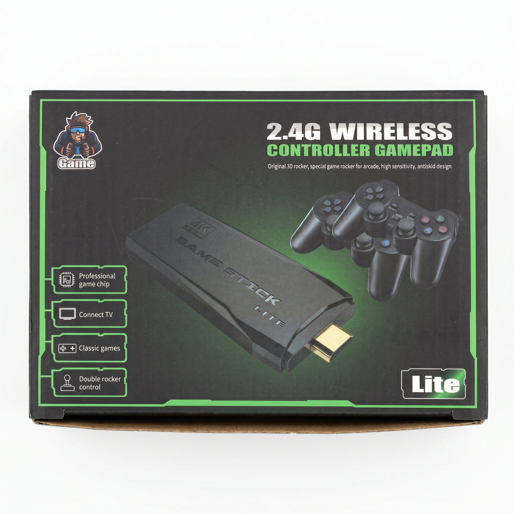4K Game Stick Lite — 2.4G Wireless Retro Game Stick with 2 Controllers & 64GB Card