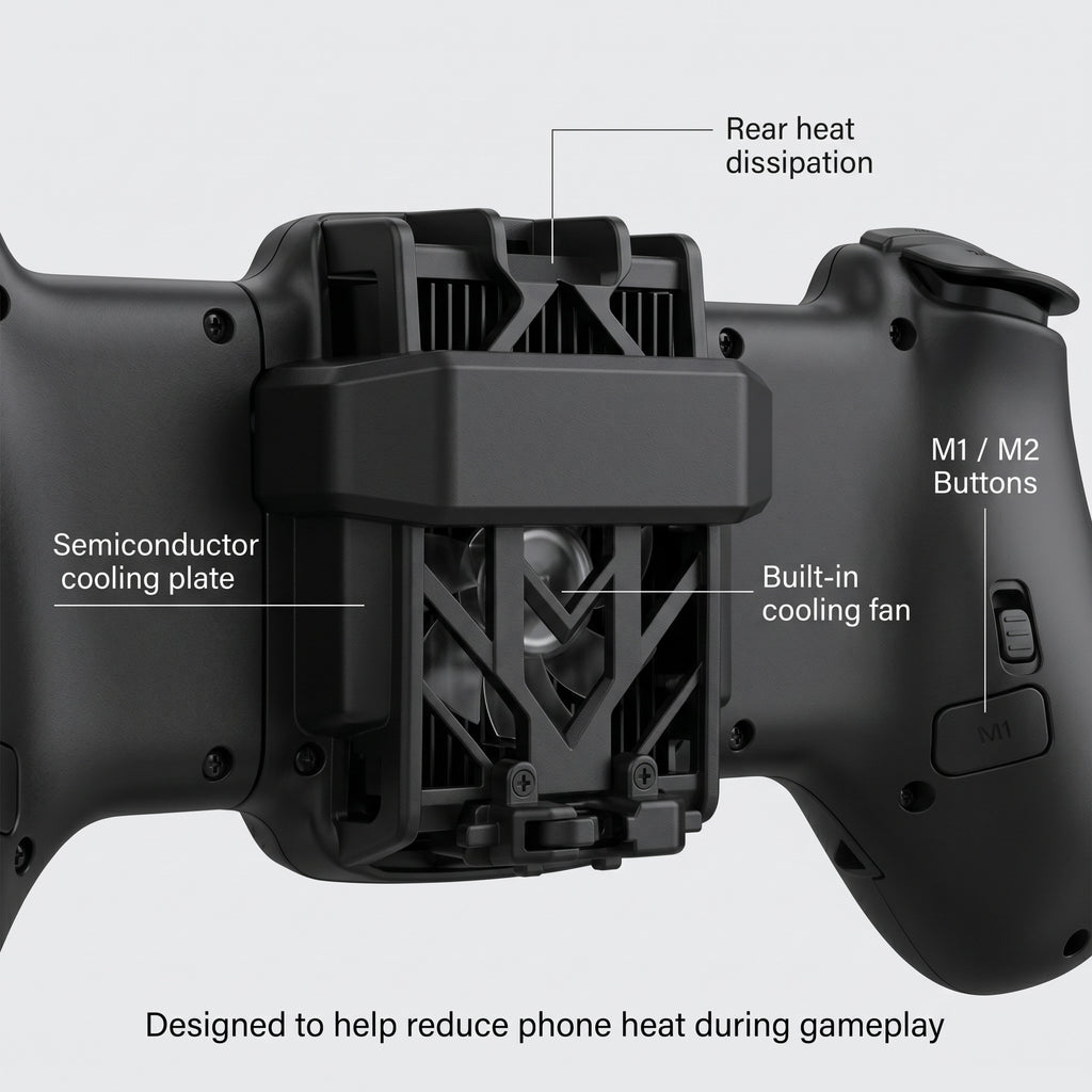 JK02 Cooling Game Controller for Android, iOS, Switch & PC — Wireless Mobile Gaming Controller with Built-In Fan