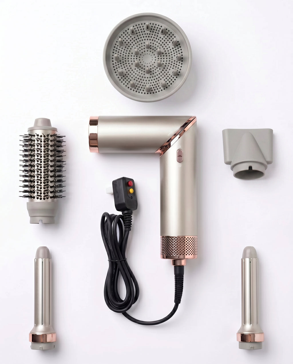 Premium Foldable Hair Dryer & Multi-Styler Set with Curling, Brush, Diffuser and Concentrator Attachments