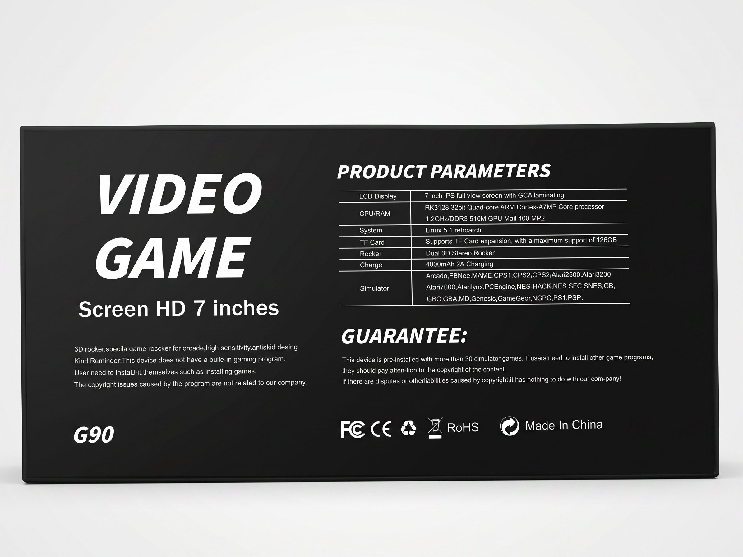 G90 7-Inch Handheld Retro Game Console – HD IPS Display, USB-C Charging, HDMI Output