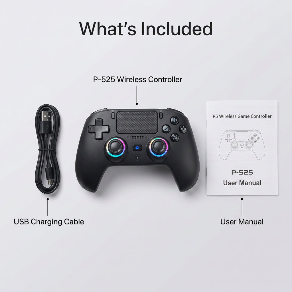 P-525 Wireless Game Controller — Hall Effect Joysticks, RGB Lighting, USB-C Charging