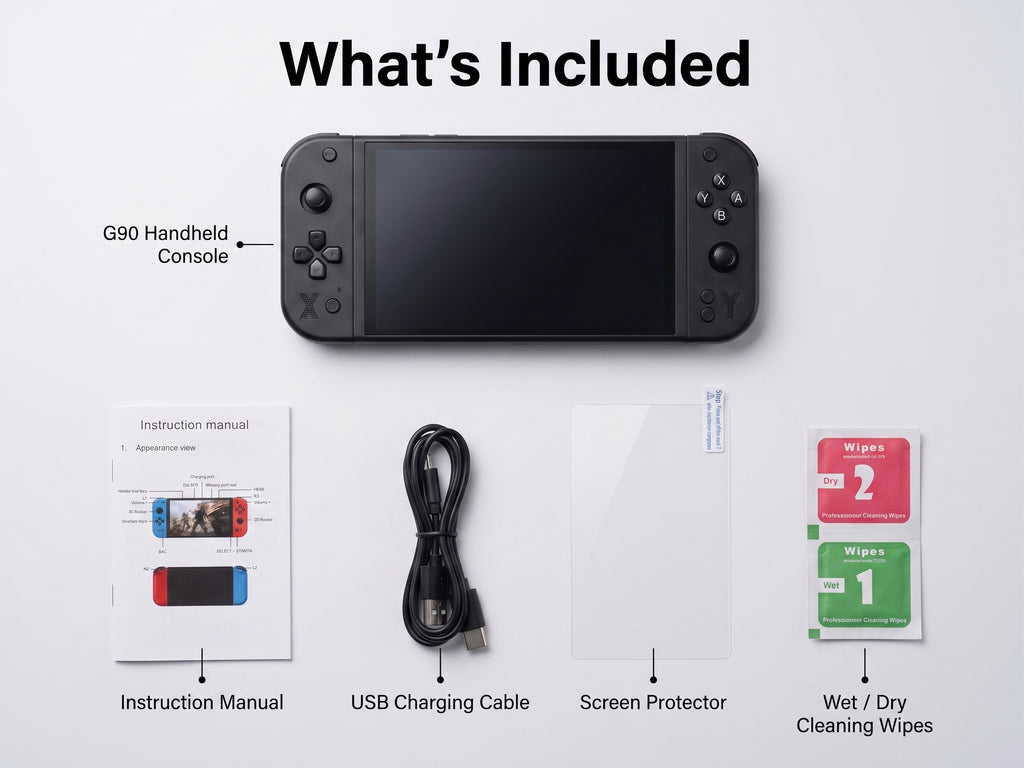 G90 7-Inch Handheld Retro Game Console – HD IPS Display, USB-C Charging, HDMI Output