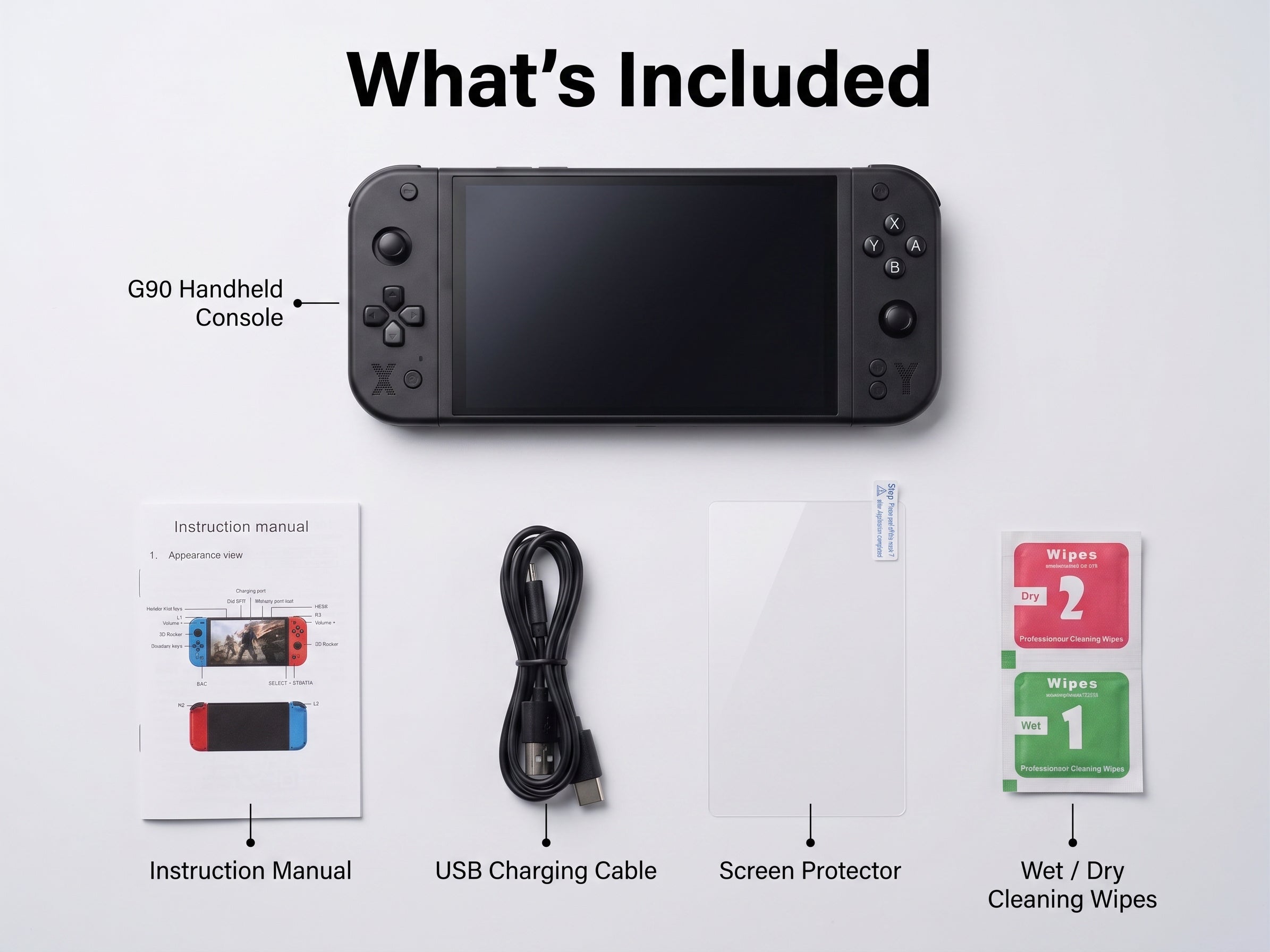 G90 7-Inch Handheld Retro Game Console – HD IPS Display, USB-C Charging, HDMI Output