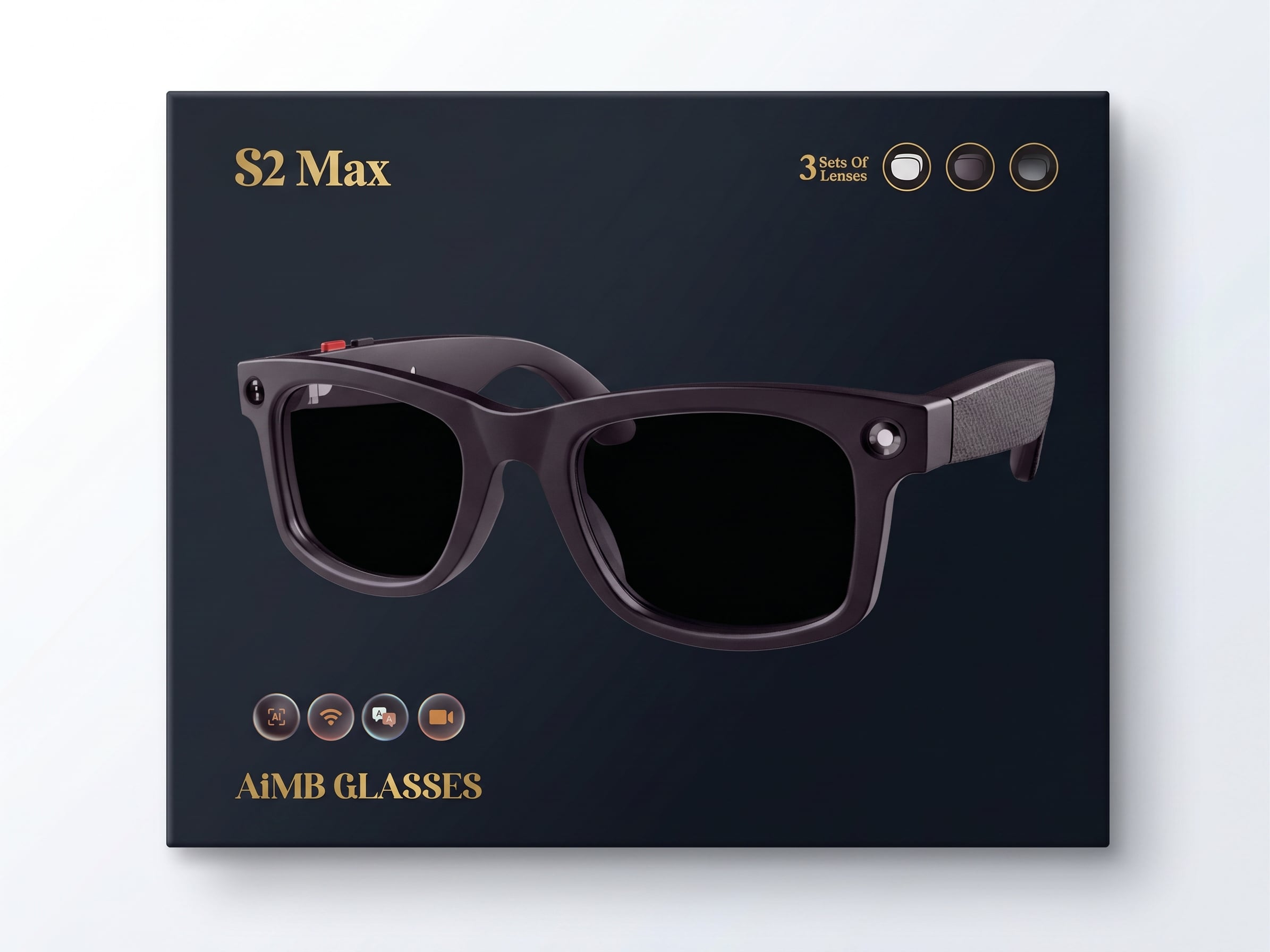 S2 Max Smart Glasses with Built-In Camera & 3 Lens Options