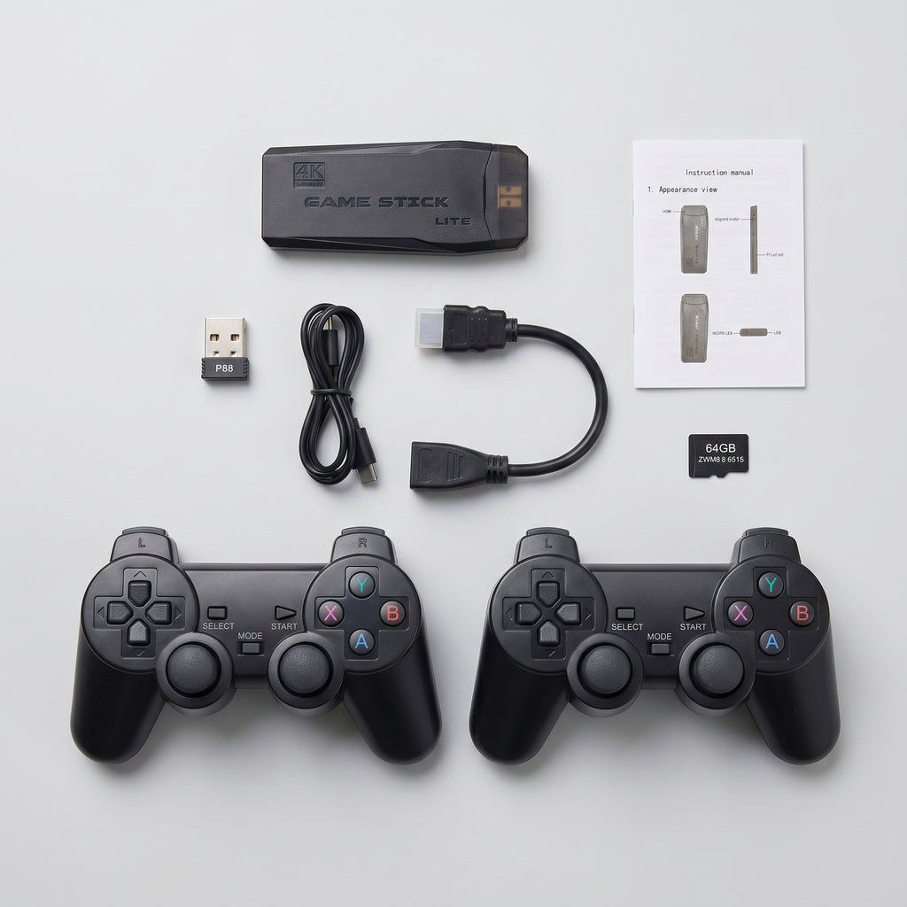 4K Game Stick Lite — 2.4G Wireless Retro Game Stick with 2 Controllers & 64GB Card