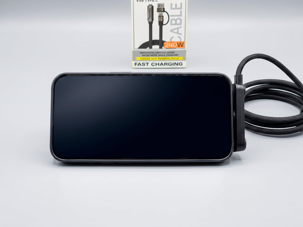 240W USB-C Fast Charging Cable with Foldable Phone Stand