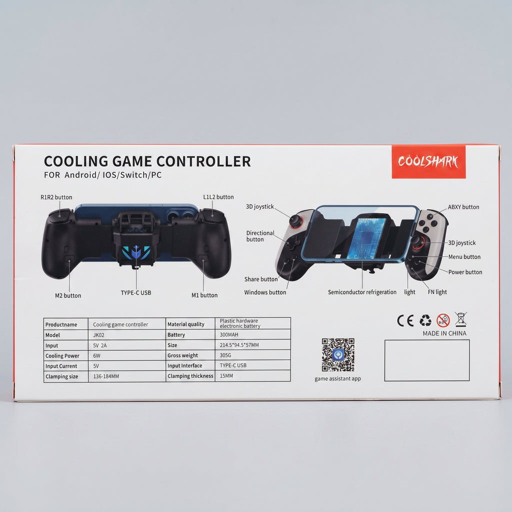 JK02 Cooling Game Controller for Android, iOS, Switch & PC — Wireless Mobile Gaming Controller with Built-In Fan