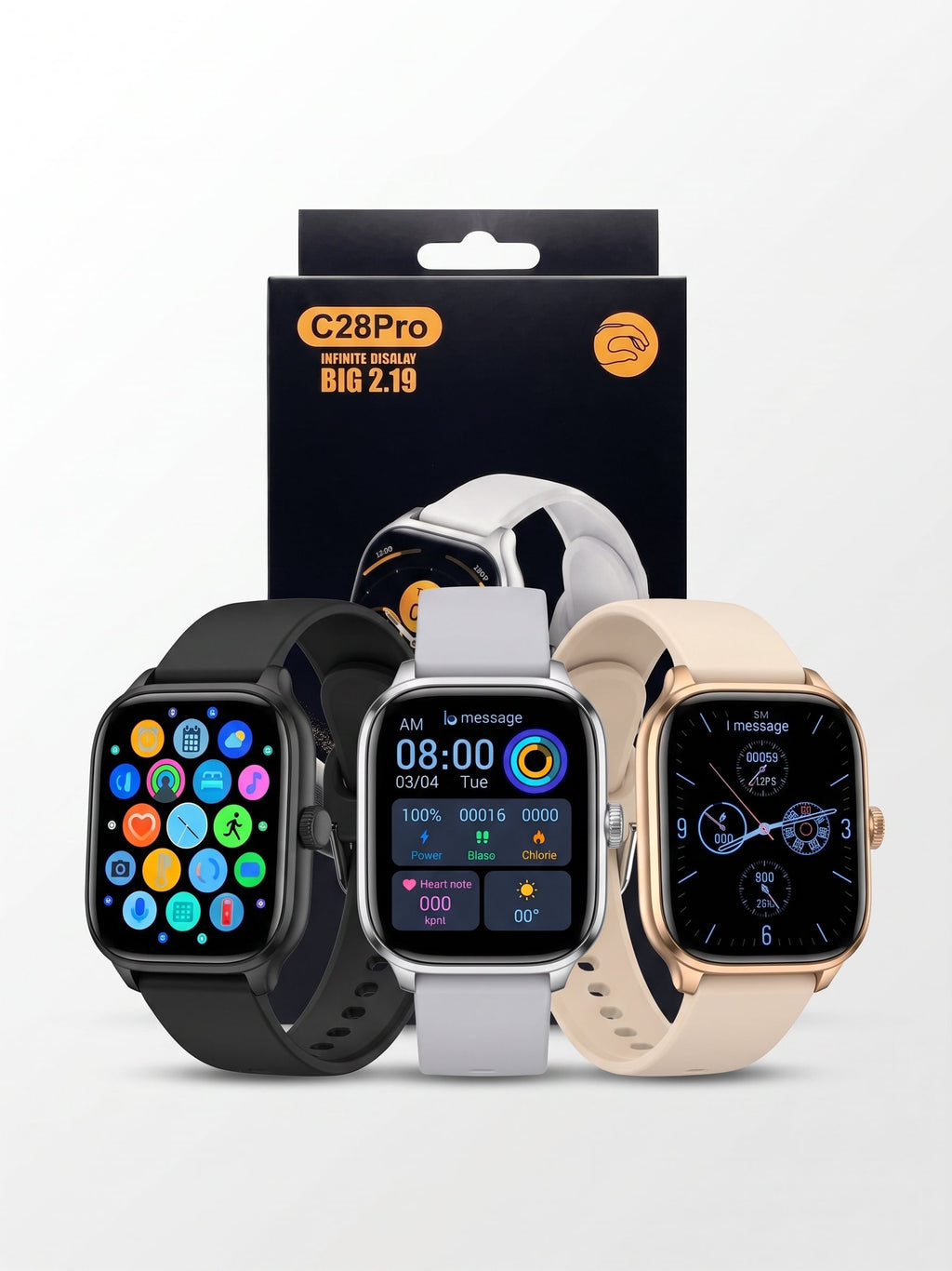 C28 Pro 2.19-Inch Smart Watch with Fitness, Call & Message Features